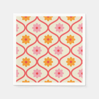 Retro Orange and Pink flowers on Ogee Pattern  Napkins