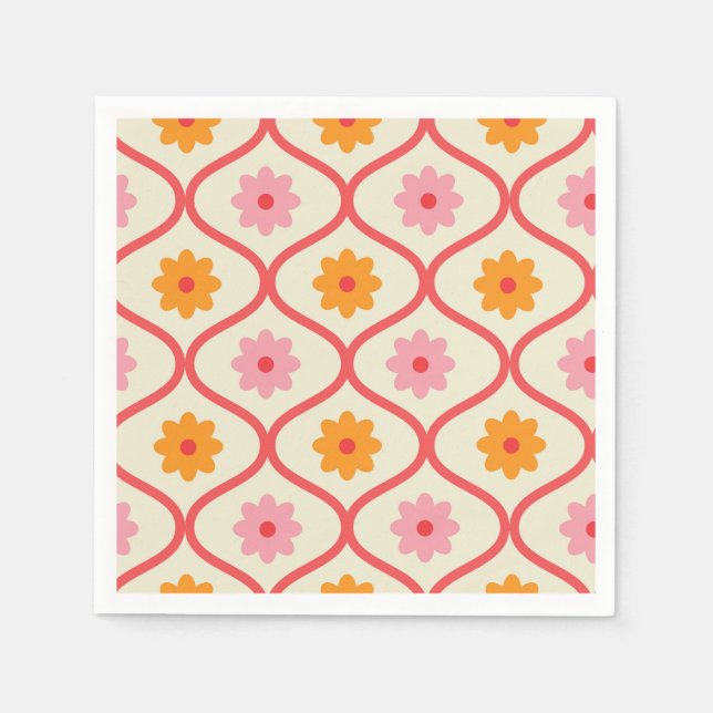 Retro Orange and Pink flowers on Ogee Pattern  Napkins (Front)