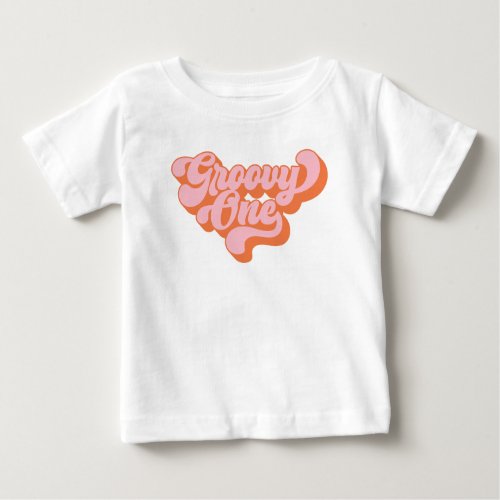 Retro Orange and Pink Groovy One Baby T_Shirt