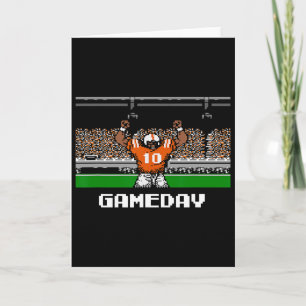 Retro Orange And White Footbyll Gameday 8 Bit Vide Card