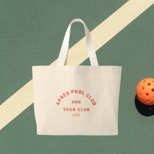 Retro Orange Après PKBL Club Crest Pickleball Large Tote Bag