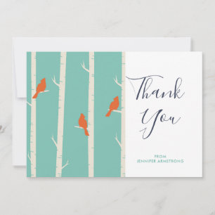 Retro Orange Birds on Birch Tree Thank You Card