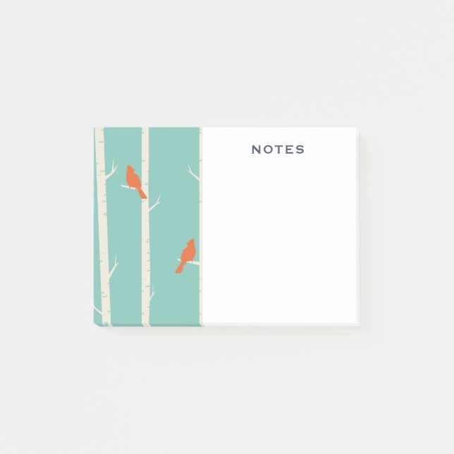 Retro Orange Birds on Birch Trees Illustration Post-it Notes (Front)