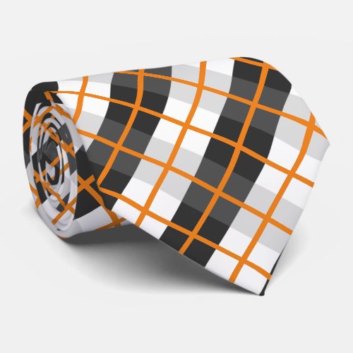 Retro Orange Black and White Plaid Pattern Neck Tie