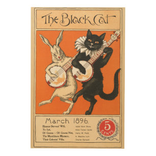 Retro Orange Black Cat White Rabbit Banjo Art