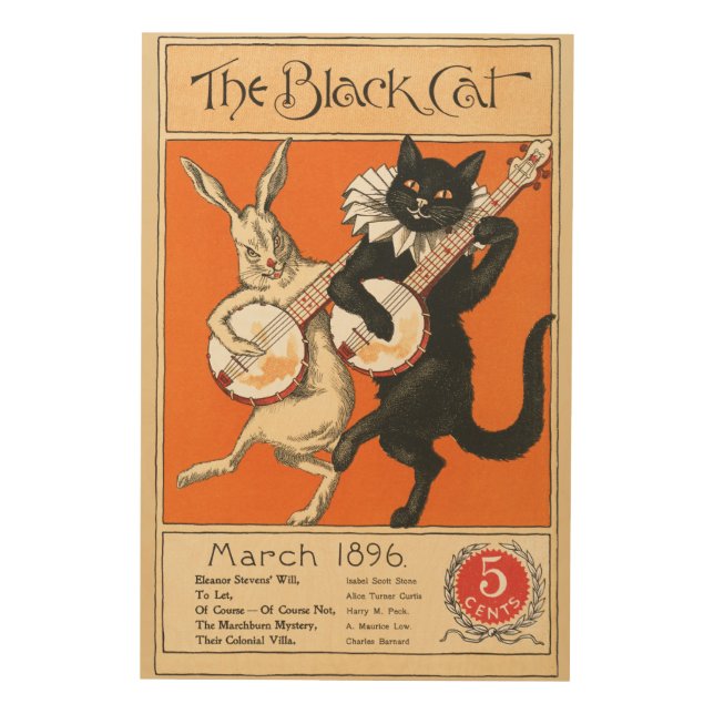 Retro Orange Black Cat White Rabbit Banjo Art (Front)