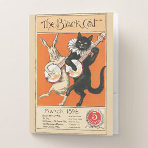 Retro Orange Black Cat White Rabbit Banjo Art Pocket Folder
