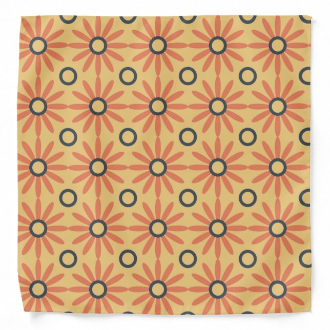 Retro Orange & Black Cute Abstract Floral Pattern Bandana (Front)