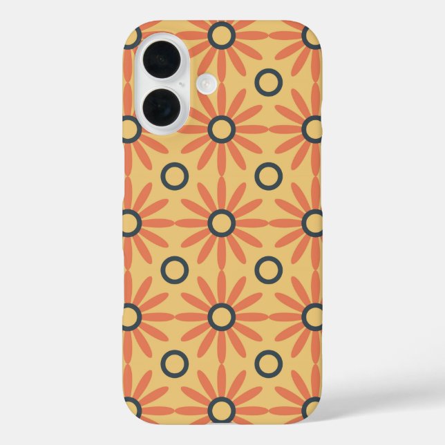 Retro Orange & Black Cute Abstract Floral Pattern Case-Mate iPhone Case (Back)