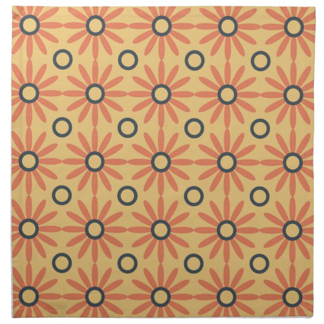 Retro Orange & Black Cute Abstract Floral Pattern Cloth Napkin (Front)