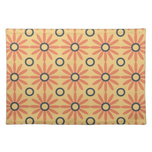 Retro Orange  Black Cute Abstract Floral Pattern  Cloth Placemat