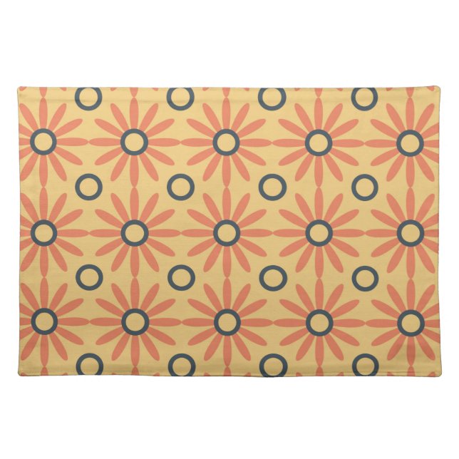 Retro Orange & Black Cute Abstract Floral Pattern  Cloth Placemat (Front)