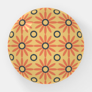 Retro Orange & Black Cute Abstract Floral Pattern Paperweight