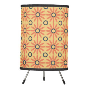 Retro Orange & Black Cute Abstract Floral Pattern Tripod Lamp