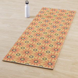 Retro Orange & Black Cute Abstract Floral Pattern Yoga Mat