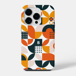Retro Orange Black Geometric Monogram Initial iPhone 14 Pro Case
