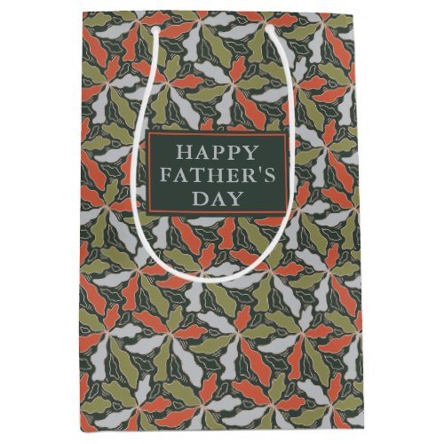 Retro Orange Black Gray Floral Pattern Fathers Day Medium Gift Bag