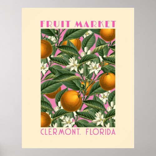 Retro Orange Blossom Fruit Market Pink Poster