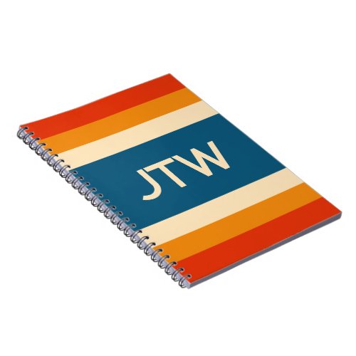 Retro Orange Blue Bisque Stripes Monogram Template Notebook