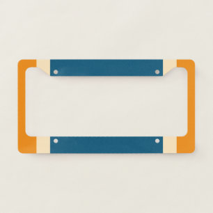Retro Orange Blue Bisque Stripes Pattern License Plate Frame