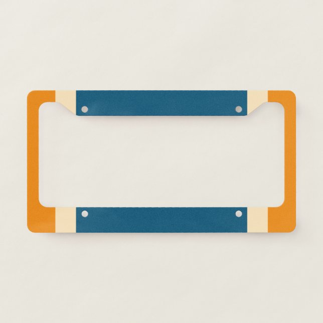 Retro Orange Blue Bisque Stripes Pattern License Plate Frame (Front)