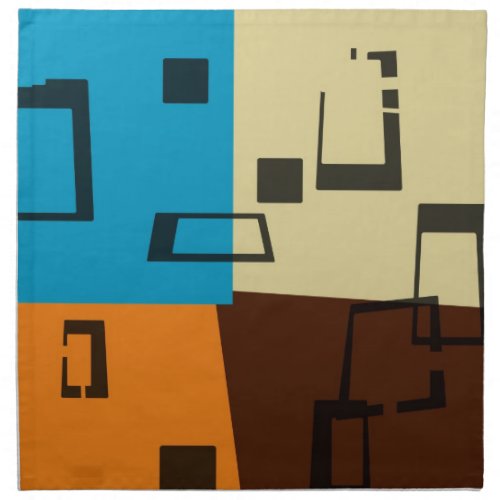 Retro Orange Blue Brown Cream Abstract Art Napkin