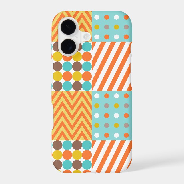Retro Orange Blue Mustard Yellow Patchwork Pattern Iphone Case (Back)