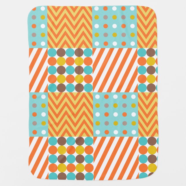 Retro Orange Blue Mustard Yellow Patchwork Pattern Swaddle Blanket (Front)