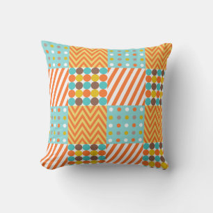 Retro Orange Blue Mustard Yellow Patchwork Pattern Throw Pillow