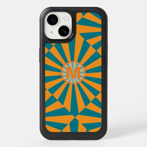 Retro Orange Blue Sunbeam Striped Cool Monogram OtterBox iPhone 14 Case