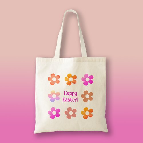 Retro Orange Blush Pink Brown Flowers Happy Easter Tote Bag