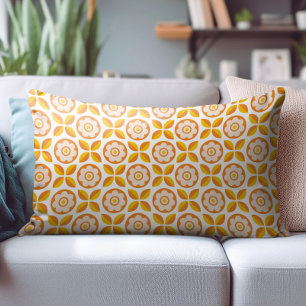Retro Orange Blush Pink Yellow Floral Pattern Accent Pillow