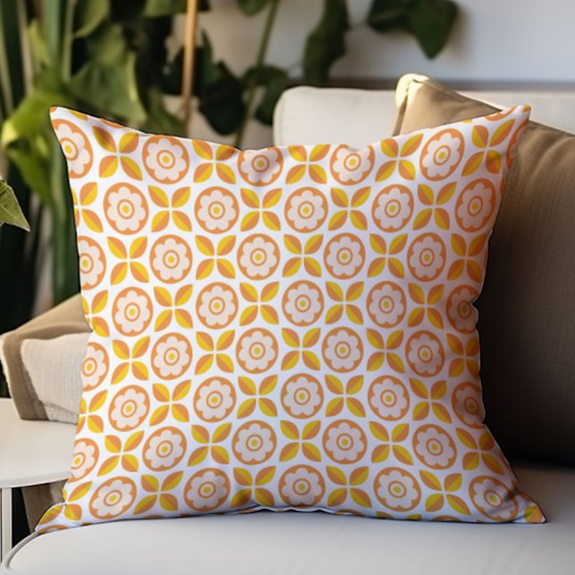Retro Orange Blush Pink Yellow Floral Pattern Throw Pillow (Creator Uploaded)