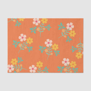 Retro Orange Boho Daisy Bouquet Pattern Tissue Paper