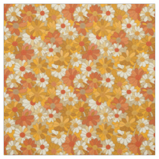 Retro Orange Botanical Bold 70s Vintage Floral Fabric