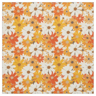 Retro Orange Botanical Bold 70s Vintage Floral Fabric