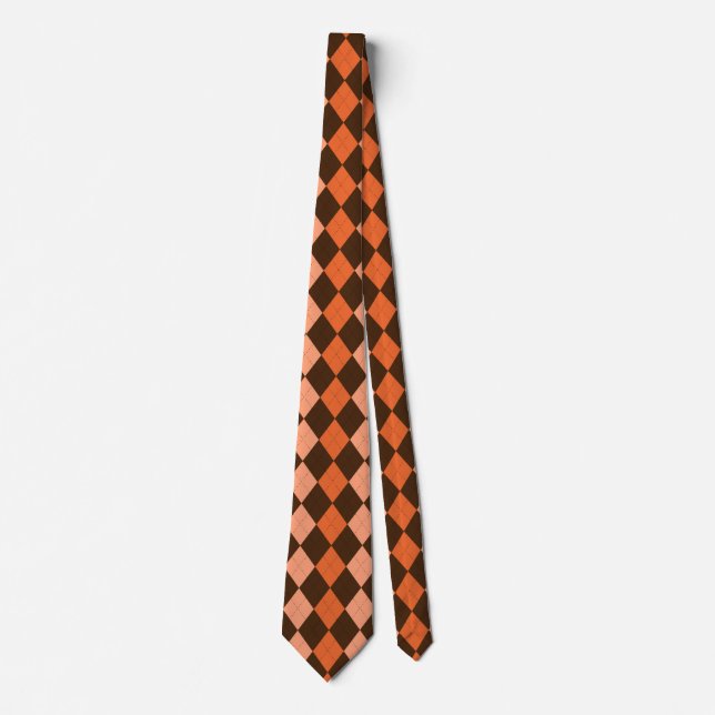 Retro Orange & Brown Autumn Argyle Neck Tie (Front)