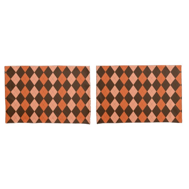 Retro Orange & Brown Autumn Argyle Pillow Case (Front-Set)