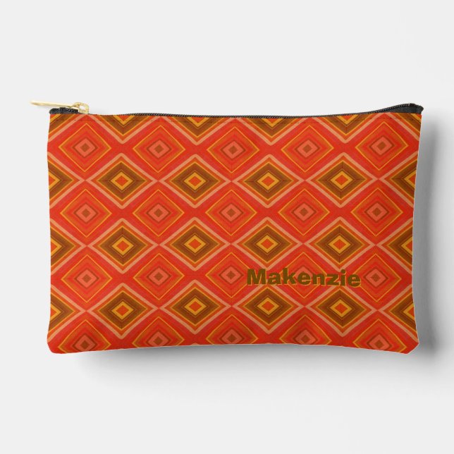 Retro Orange Brown Diamond Pattern Accessory Pouch (Front)