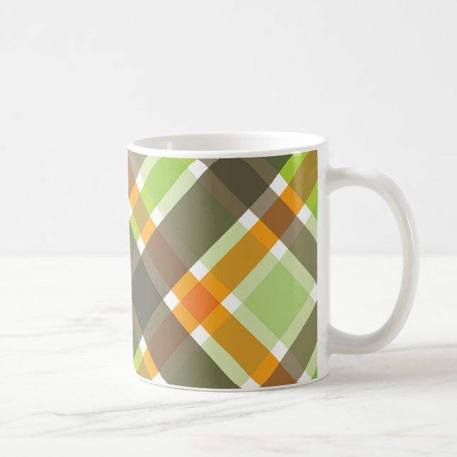 Retro Orange Brown Green Plaid Mug (Right)