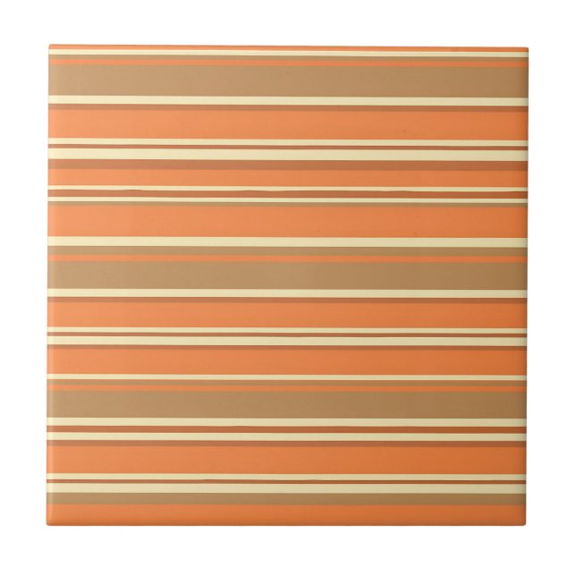 Retro Orange Brown Stripe Mid-Century Modern  Ceramic Tile (Front)