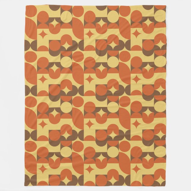 Retro orange brown yellow geometric shapes fleece blanket (Front)