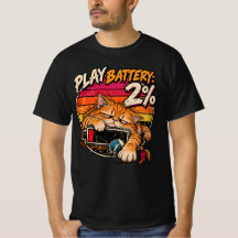 Retro Orange Cat Play Battery 2% Humor