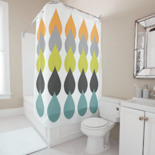 Retro Orange, Chartreuse, Aqua Bold Raindrop Geo Shower Curtain