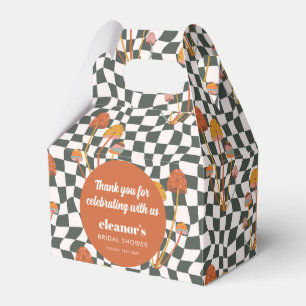 Retro Orange Checker Mushroom Custom Bridal Shower Favor Boxes