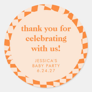 Retro Orange Checkerboard Baby Shower Thank You Classic Round Sticker
