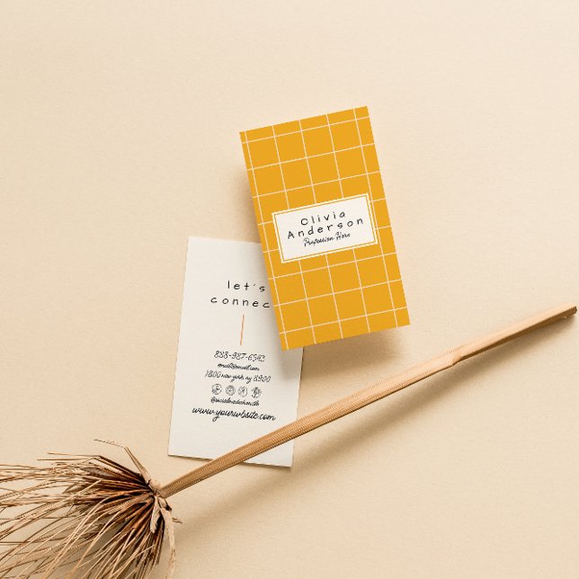 Retro Orange Checkered  Stripes Trendy Boho Fun Business Card (Creator Uploaded)