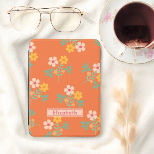 Retro Orange Chic Daisy Bouquet Custom Name  Kindle Cover