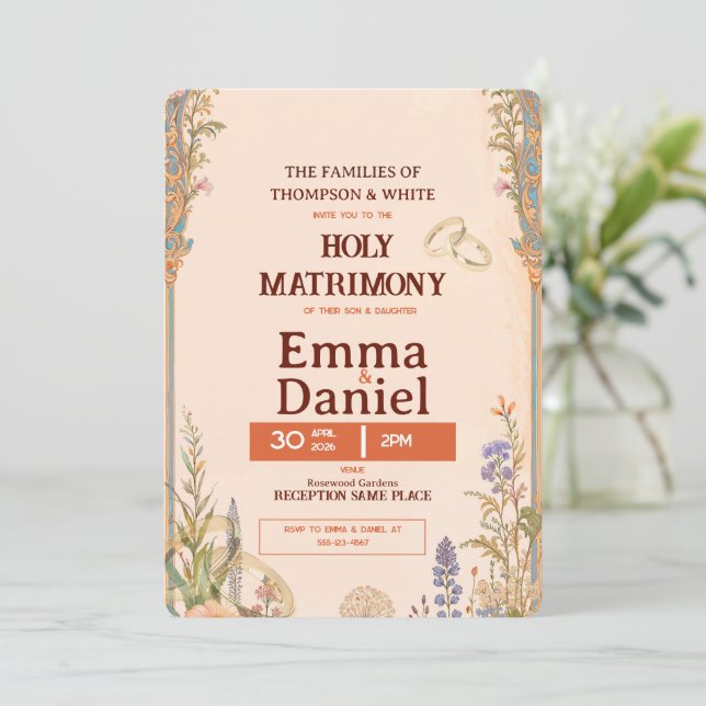 Retro Orange Chic Wedding Invitation (Standing Front)