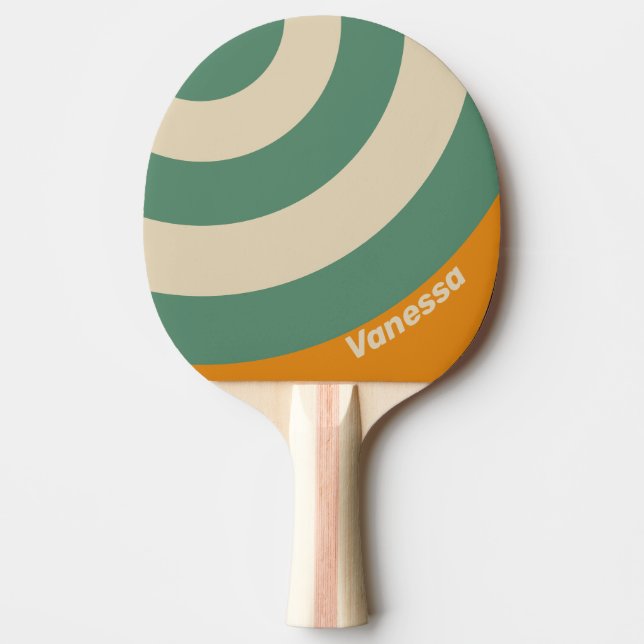 Retro Orange Circle Stripe with Name Ping Pong Paddle (Front)